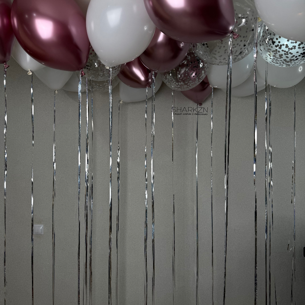 Шары под потолок Розовый Хром, Серебро и Белый 20шт