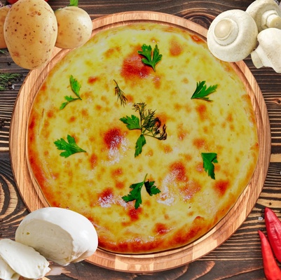 Пирог с картоф., курицей и грибами 25см