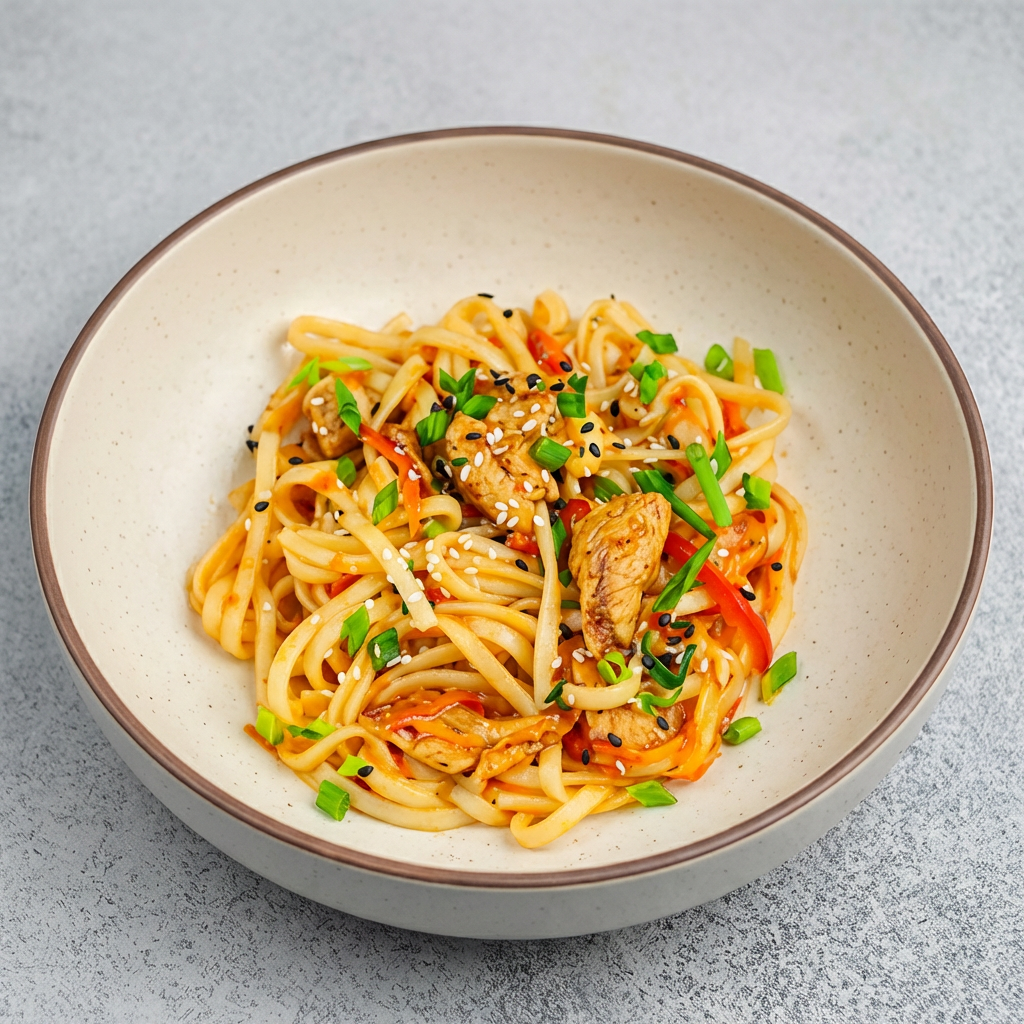 Удон с курицей чили