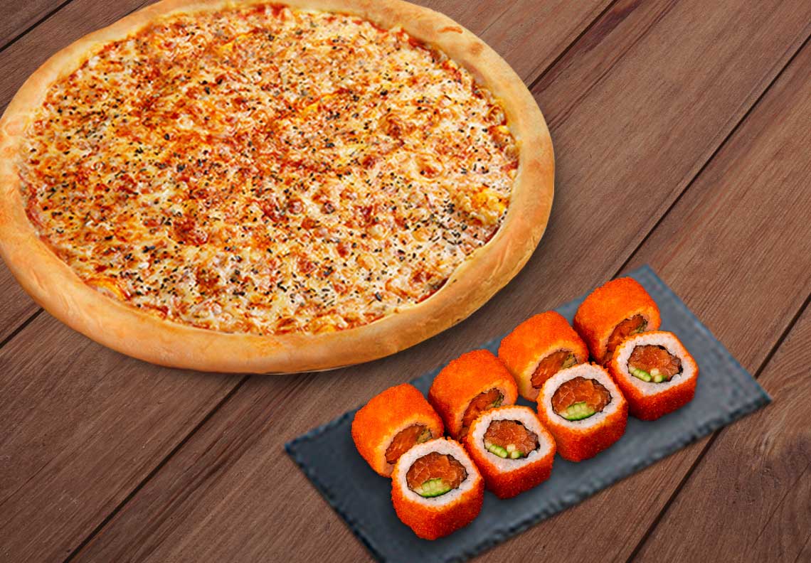 Пицца Маргарита+ролл Калифорния с лососем