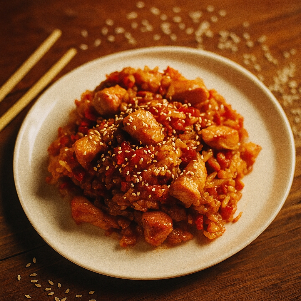 Тяхан с курицей и овощами