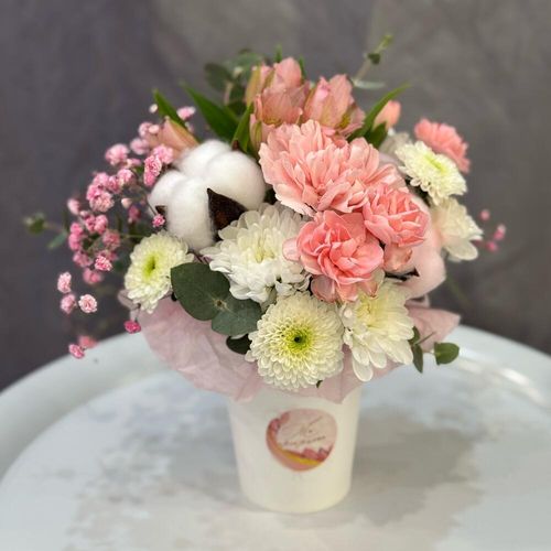 Букет в стаканчике с хлопком (к0081)