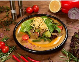 Язык гриль с овощами