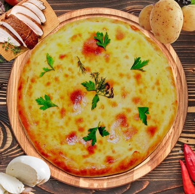 Пирог с картоф., курицей и сыром 25см
