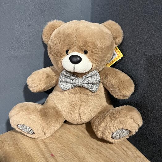 Мишка с бантом беж 20 см