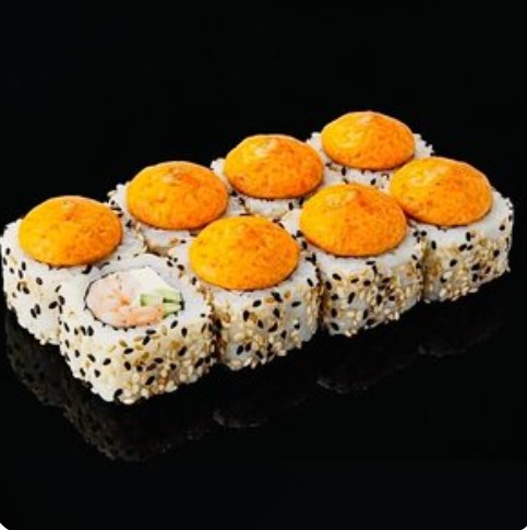 Запеченный ролл Кунжут-креветка-огурец-сыр