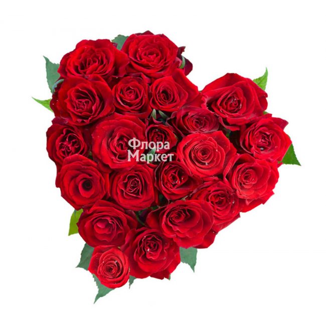 Сердце из роз 21шт