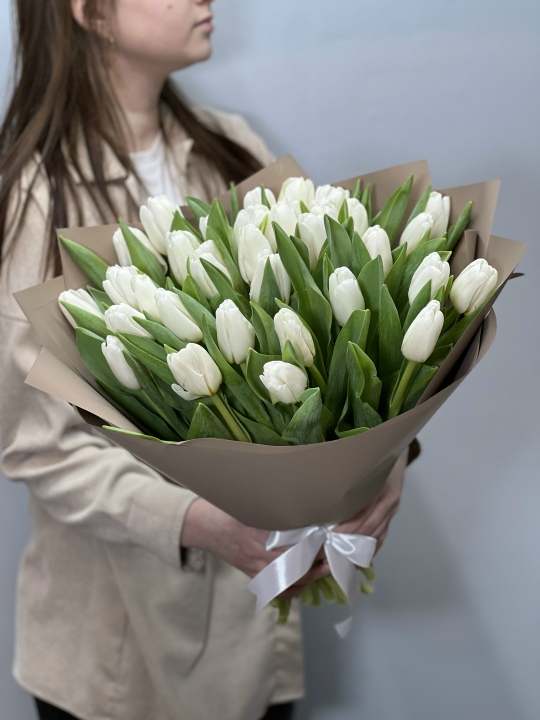 Букет из 33 белоснежных тюльпанов