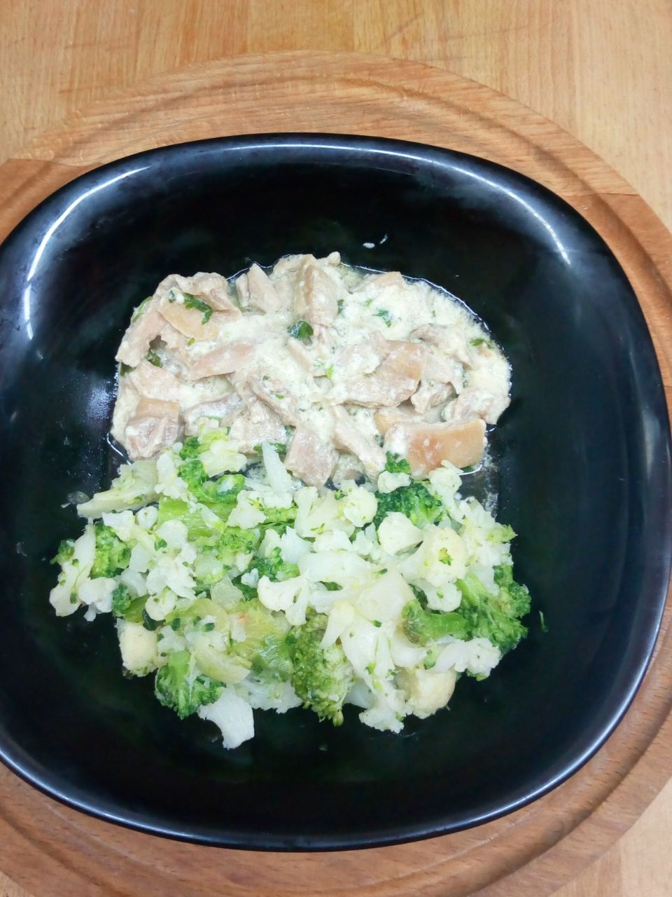 Цыпленок с брокколи и брюссельской капус