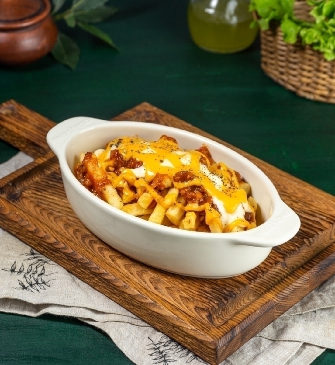 Комбо. Картофель фри с соусом Болоньзе + сыр + сырный соус