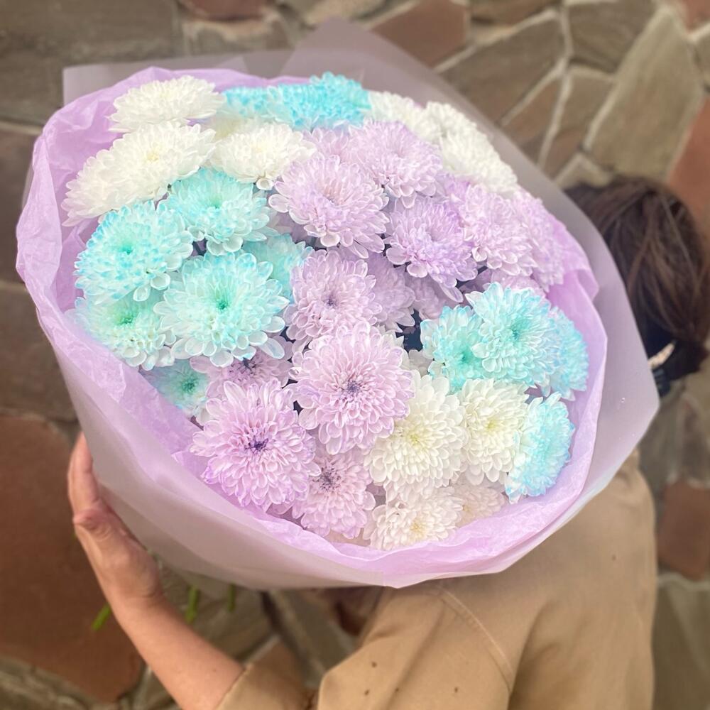 Букет хризантем лавандовый с голубым 9 шт