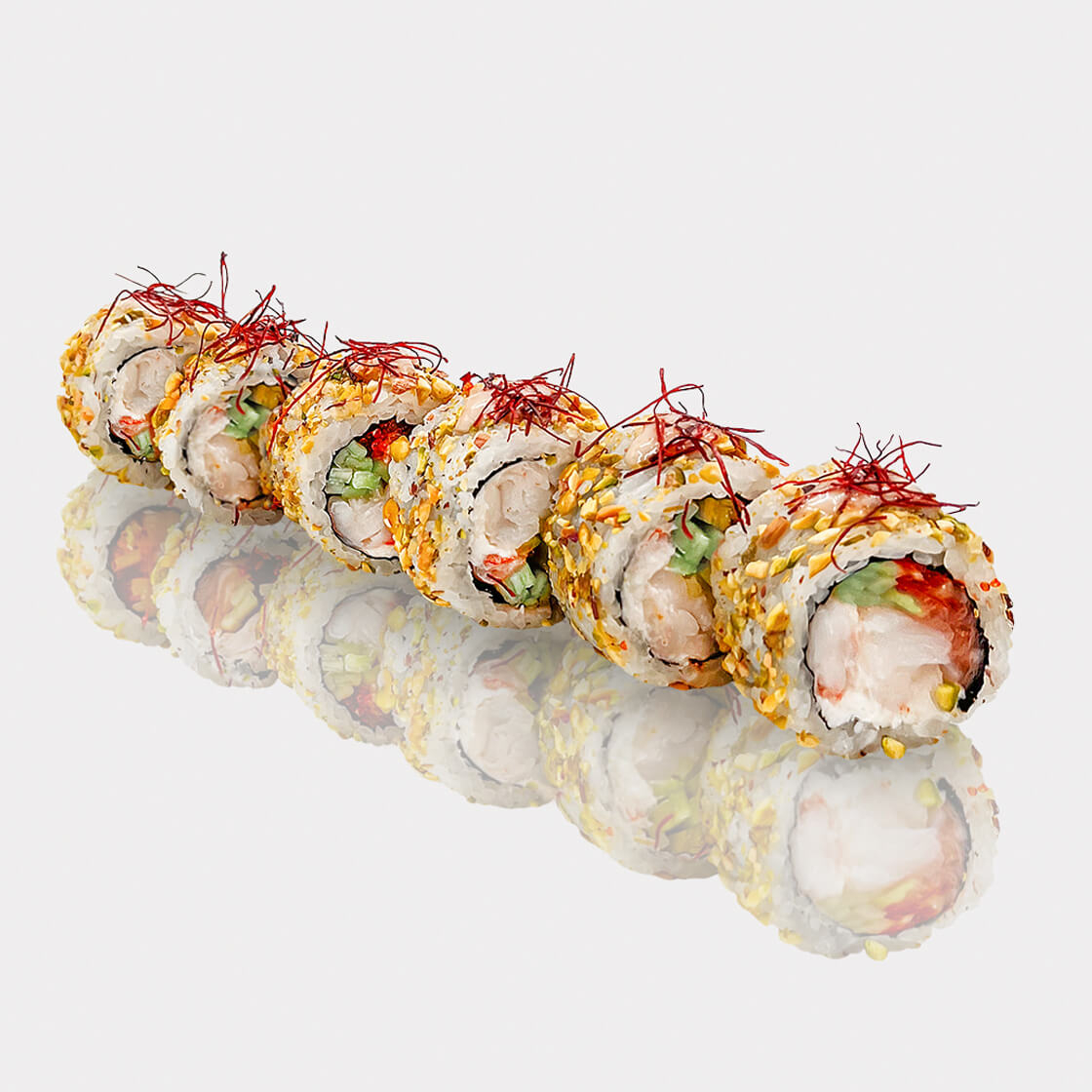 Ролл с сёмгой, креветкой и фисташкой