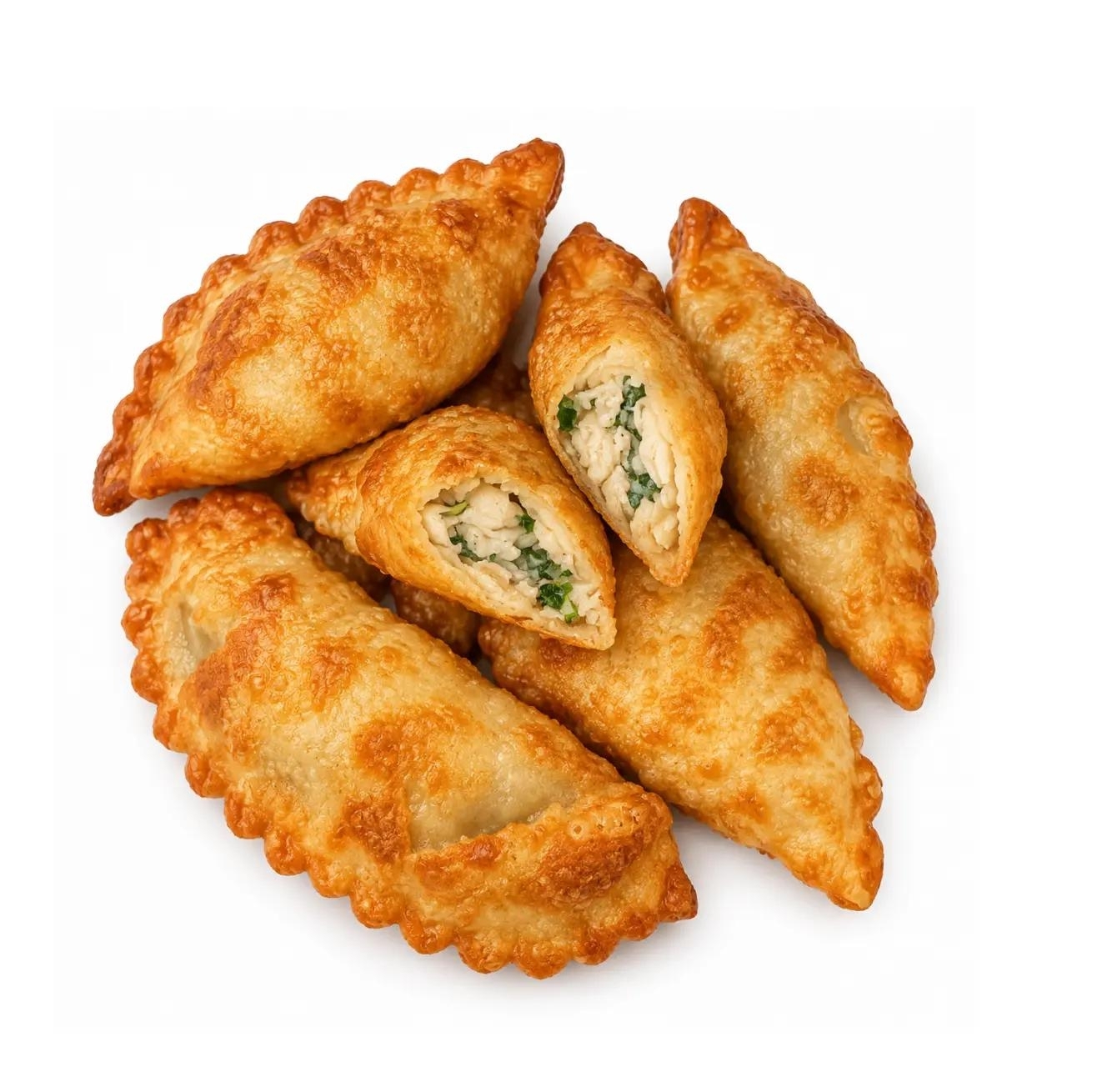 Мини чебуреки с курицей и соусом в ассортименте