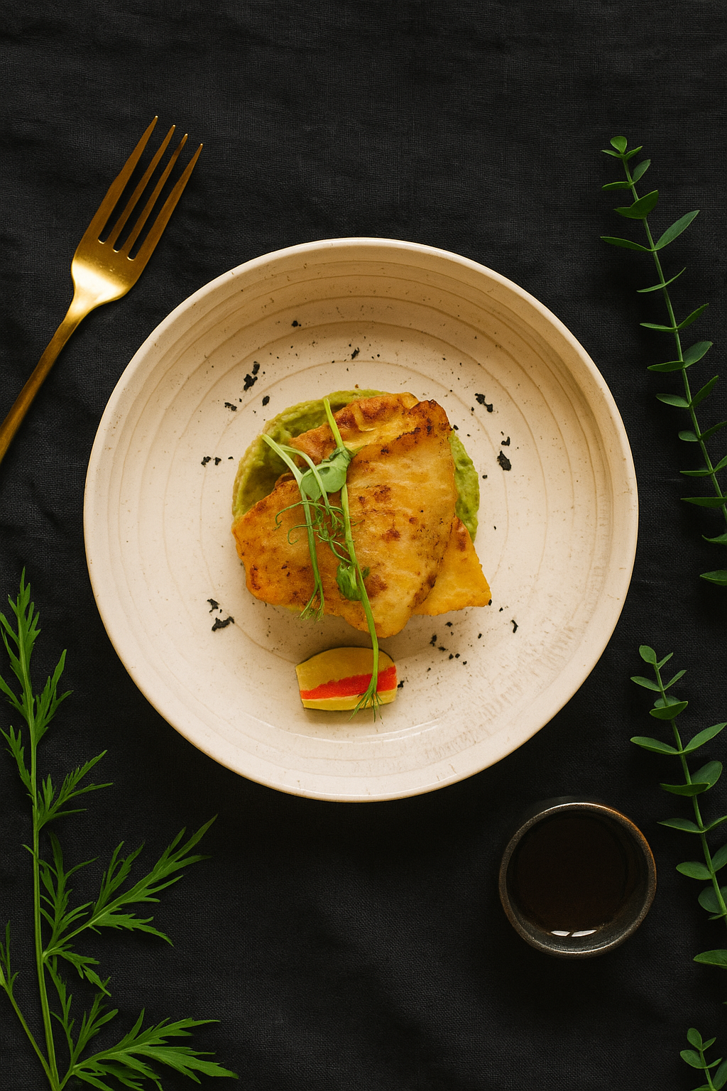 Телапия с кус кус и пюре из брокколи