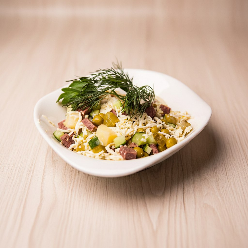 Салат Оливье с говядиной