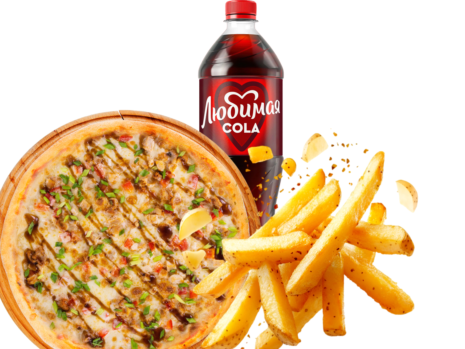 Комбо Пицца курица терияки+ кола+ фри