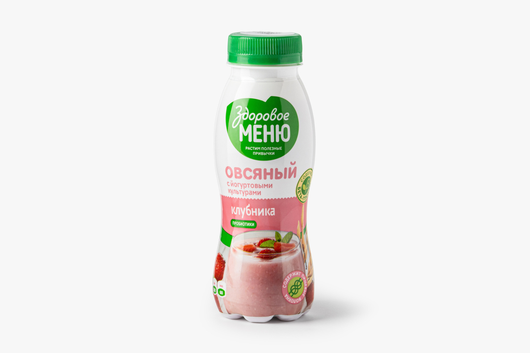 Напиток овсяный с йогуртовыми культурами "Клубника", 250 мл