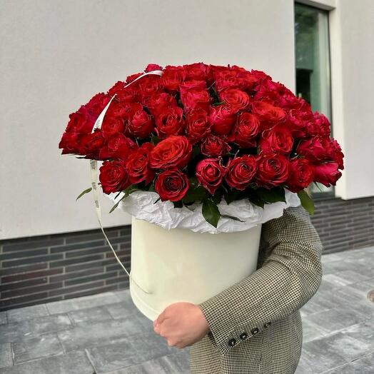 101 красная Роза в коробе большой подарок