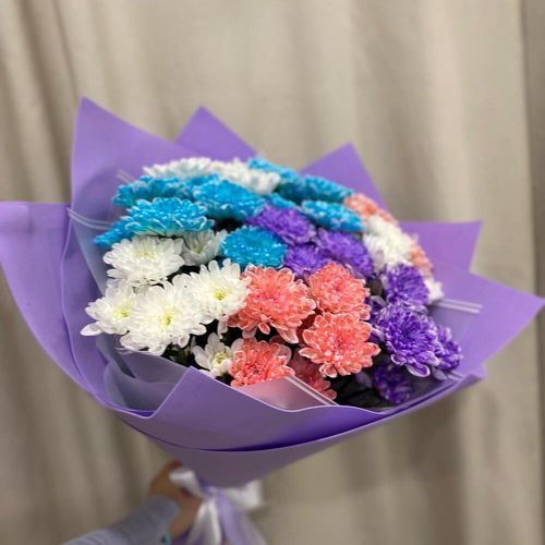 Букет из 9 разноцветных хризантем (б1792)