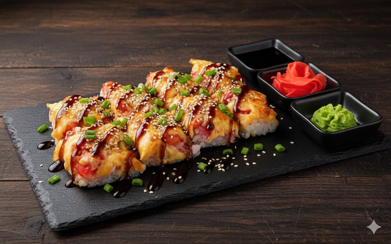 Суши "пицца с креветками"