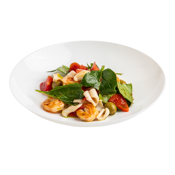 Салат с морепродуктами и печеным перцем