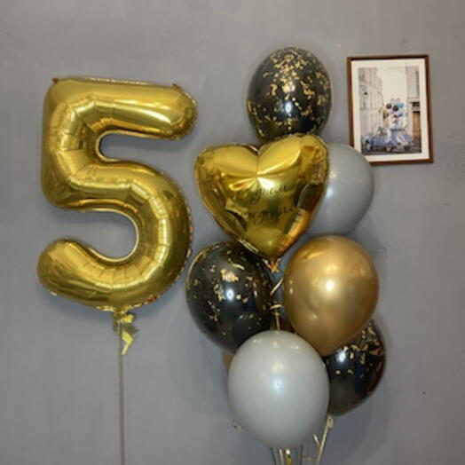 Шары на 5 лет, черные, серые, золотые шарики