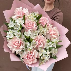 Дуо-букет французские розы с альстромерией