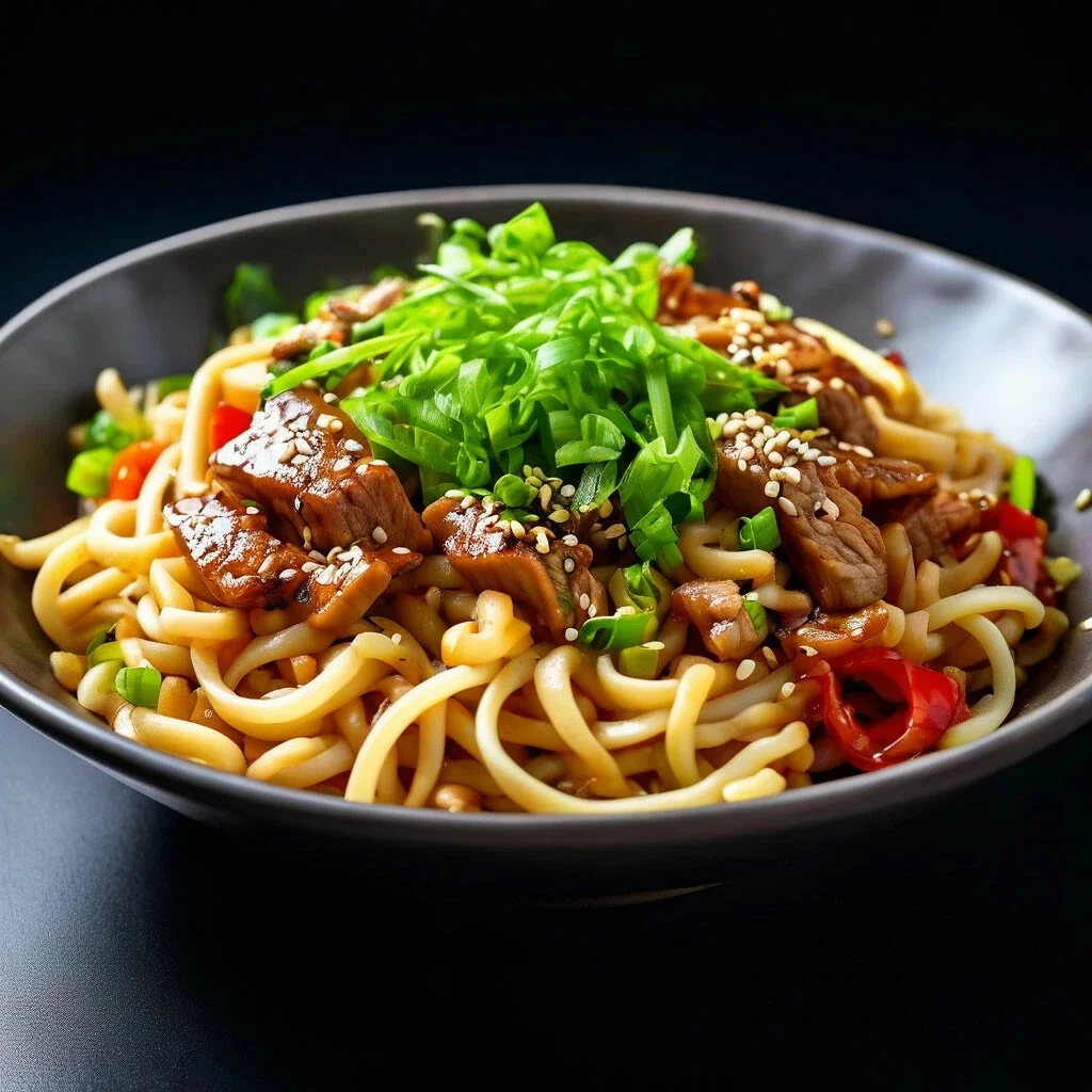 Wok со свининой и овощами в соусе