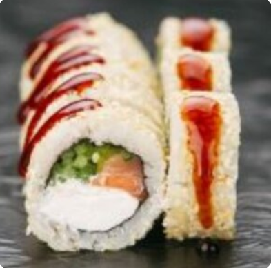 Ролл с лососем, сливочным сыром и соусом унаги