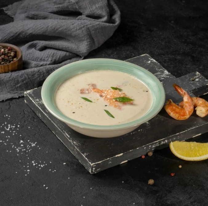 Сливочный суп с тигровыми креветками