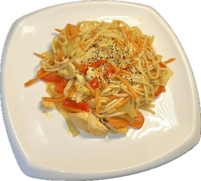 Лапша с курицей под соусом терияки