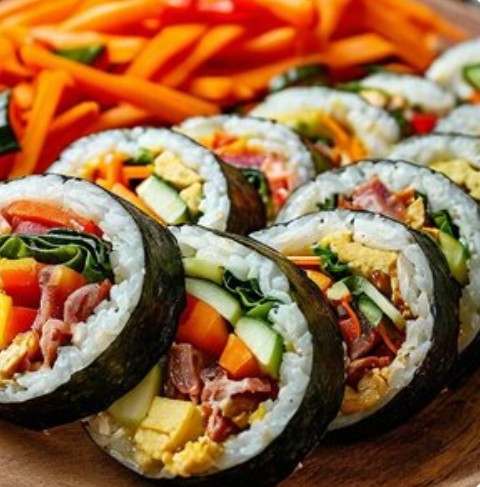 Кимпаб с жареным и копченом беконом