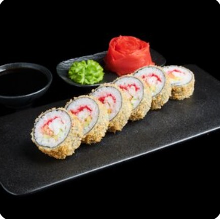 Ролл в темпуре, жаренный с лососем и креветкой