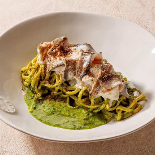 Паста верде с анчоусами и страчателлой