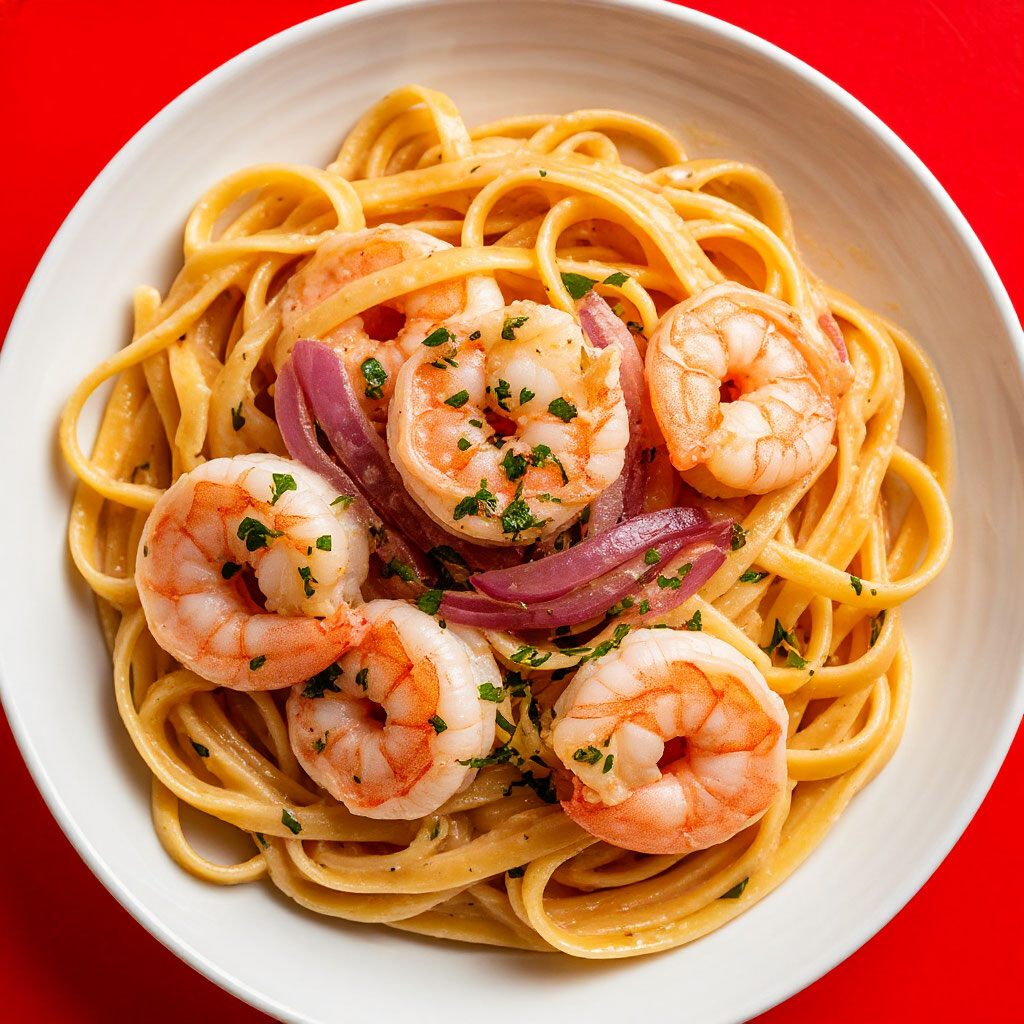 Сливочный удон с тигровыми креветками 