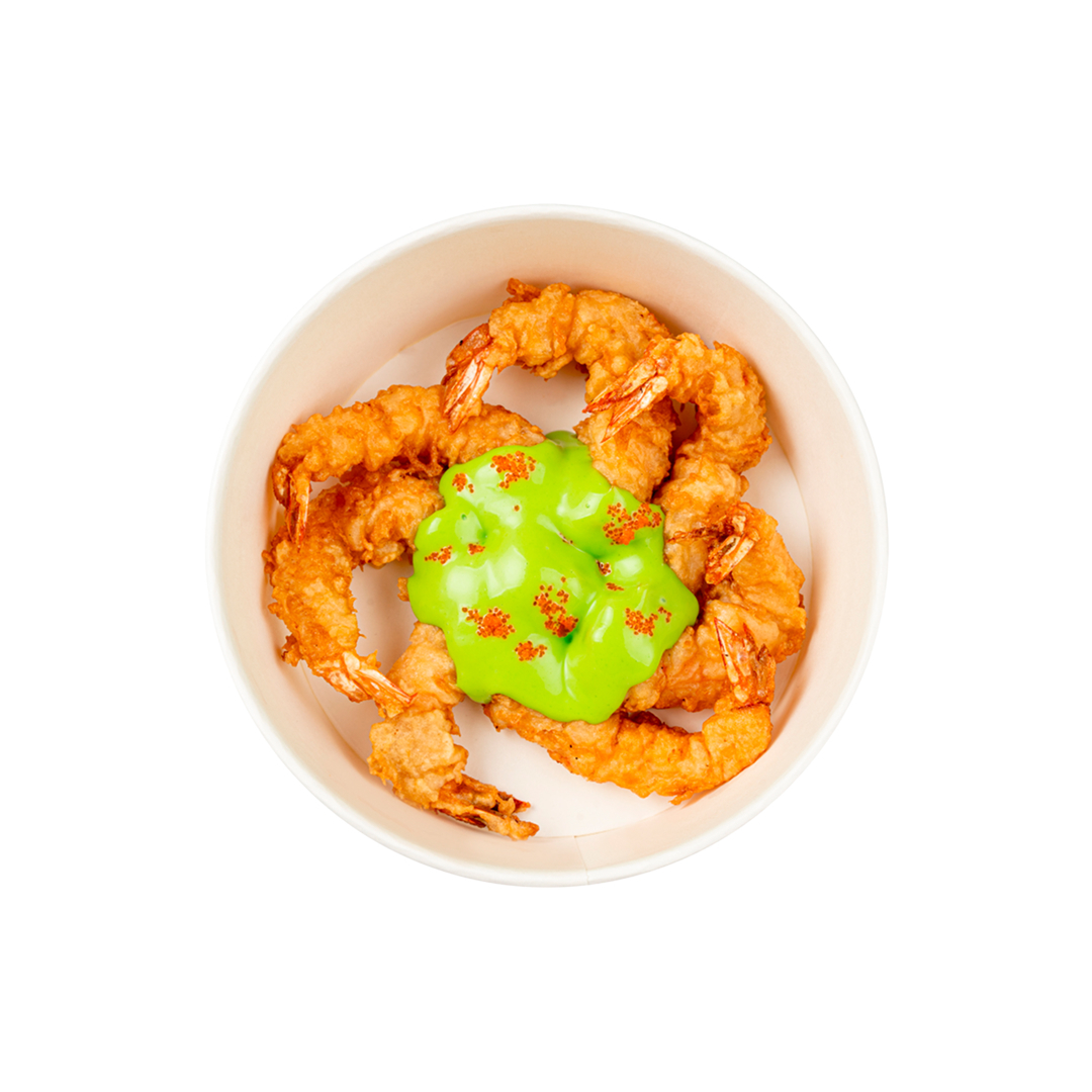 КРЕВЕТКИ ТЕМПУРА С ЗЕЛЕНЫМ СОУСОМ