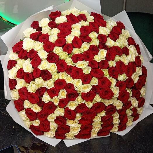 Букет из бело-красных роз 201 шт
