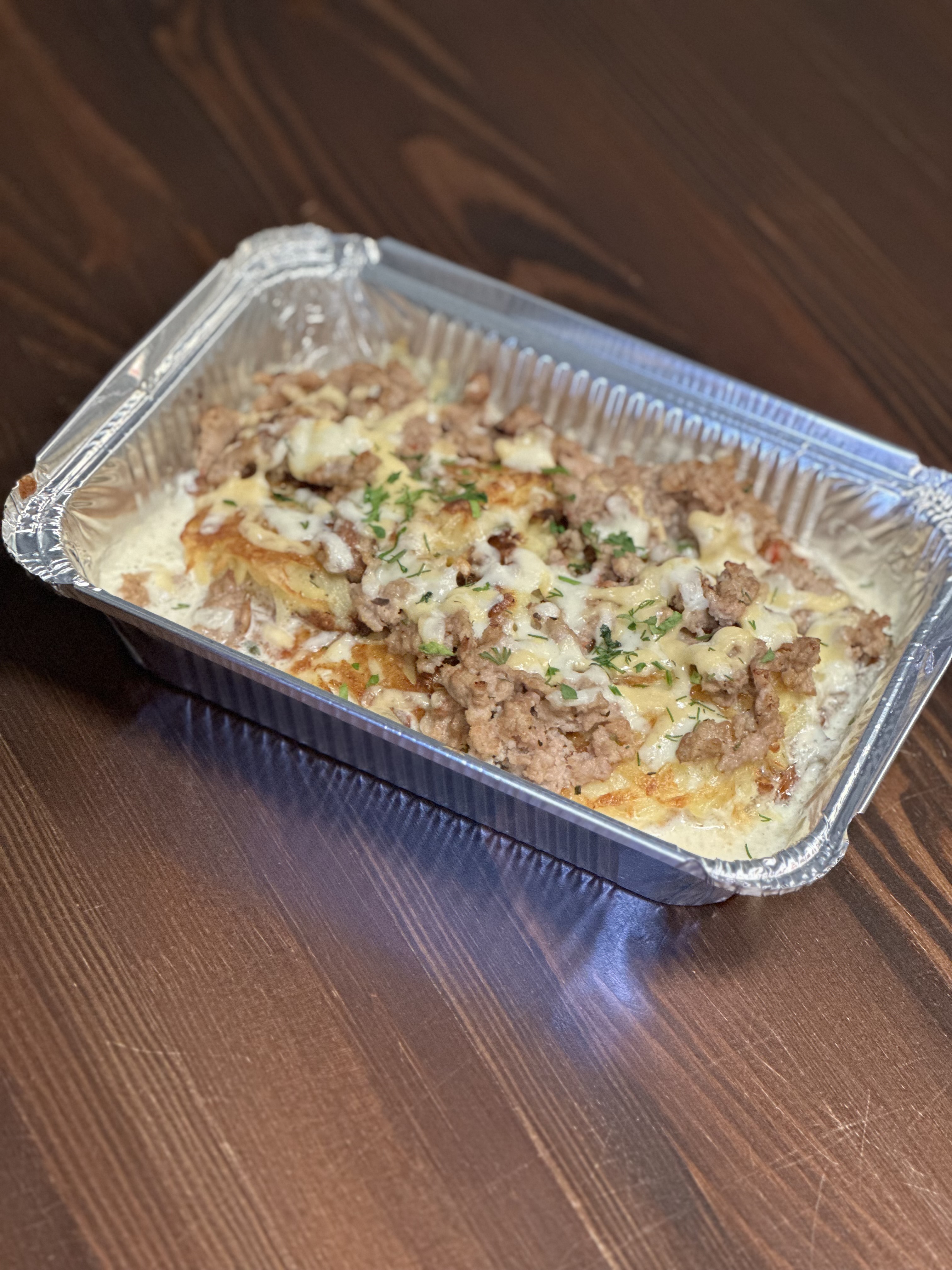 Драники в сливках с мясным фаршем