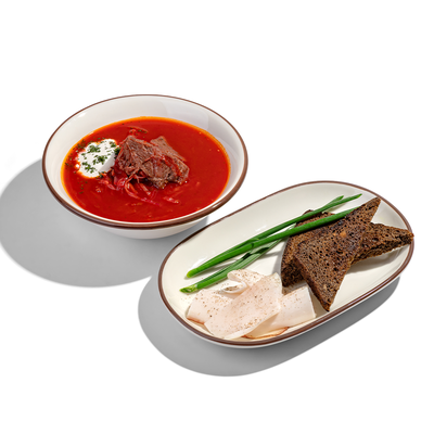 Борщ с томлеными щечками