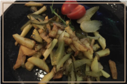 ЖАРЕНЫЙ КАРТОФЕЛЬ С ГРИБАМИ И ОГУРЦАМИ