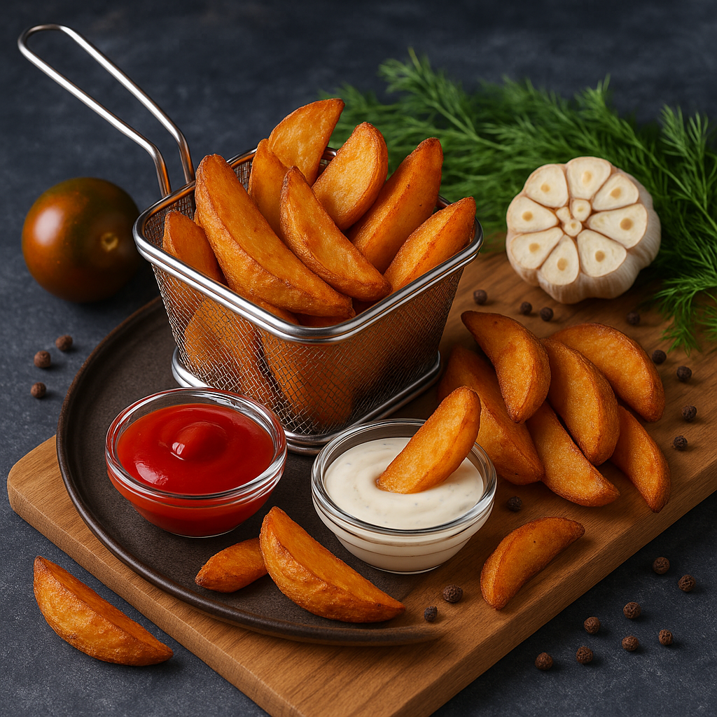 Картофель по-деревенски с сырным соусом
