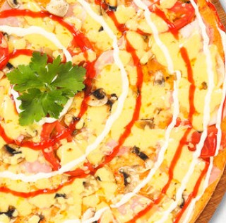 Пицца с грибами и ветчиной 33 см на тонком тесте