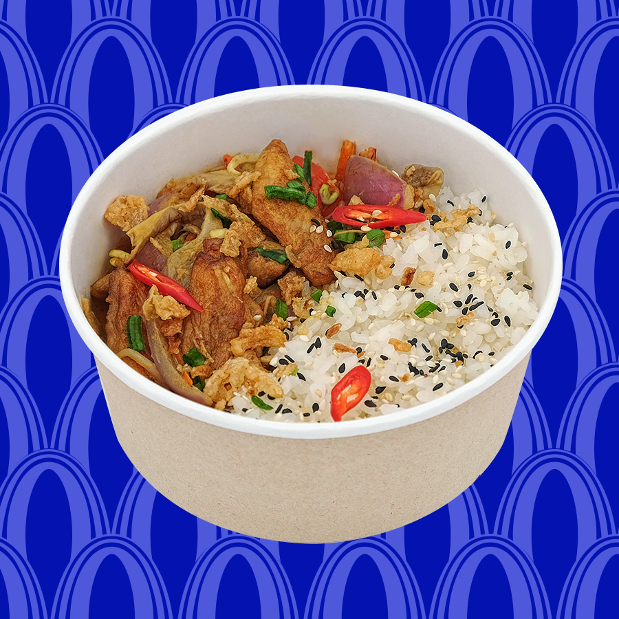 Вок рис с курицей в карри соусе