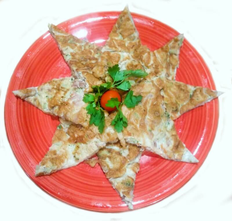 Яичница с уткой и овощами