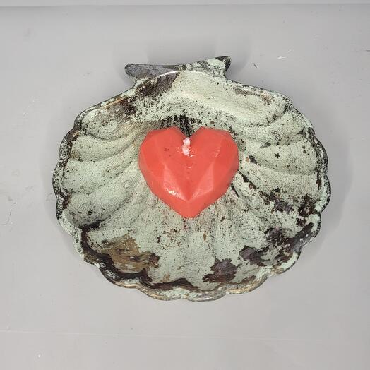 Набор свеча сердце и поднос ракушка