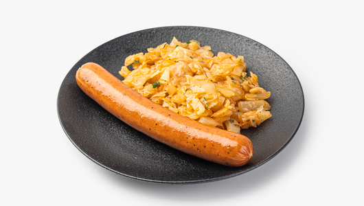 Капуста тушёная с сосиской с сыром