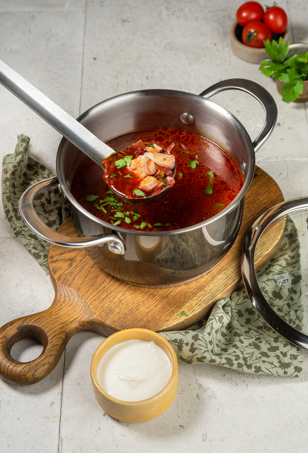Борщ с курицей и сметаной