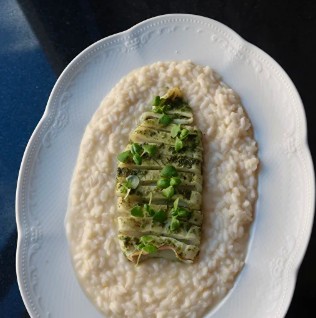 Ризотто-лимончелло с кальмаром и песто