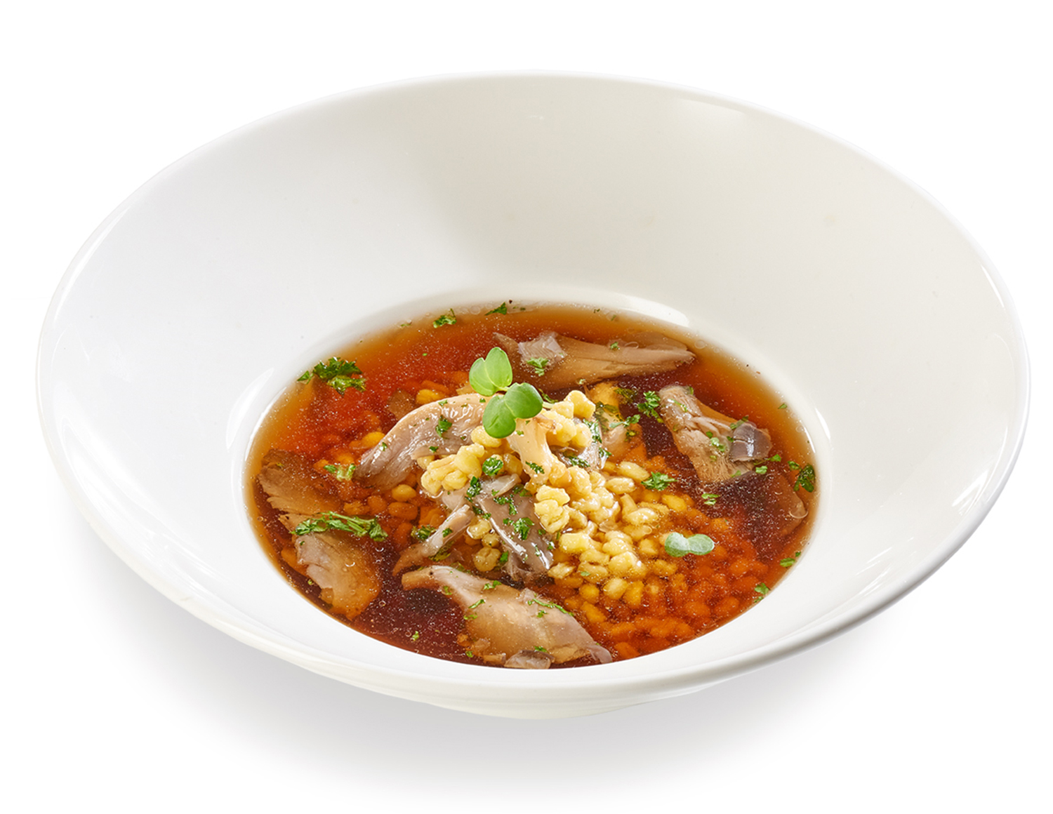 Грибной бульон с вешенками и булгуром