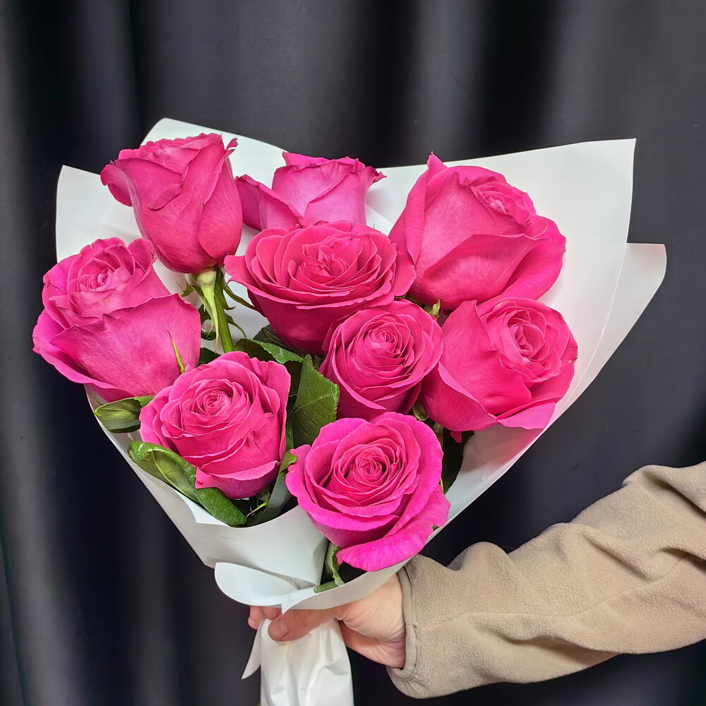 Букет из 9 роз ярко-розового цвета для мамы (код 411)